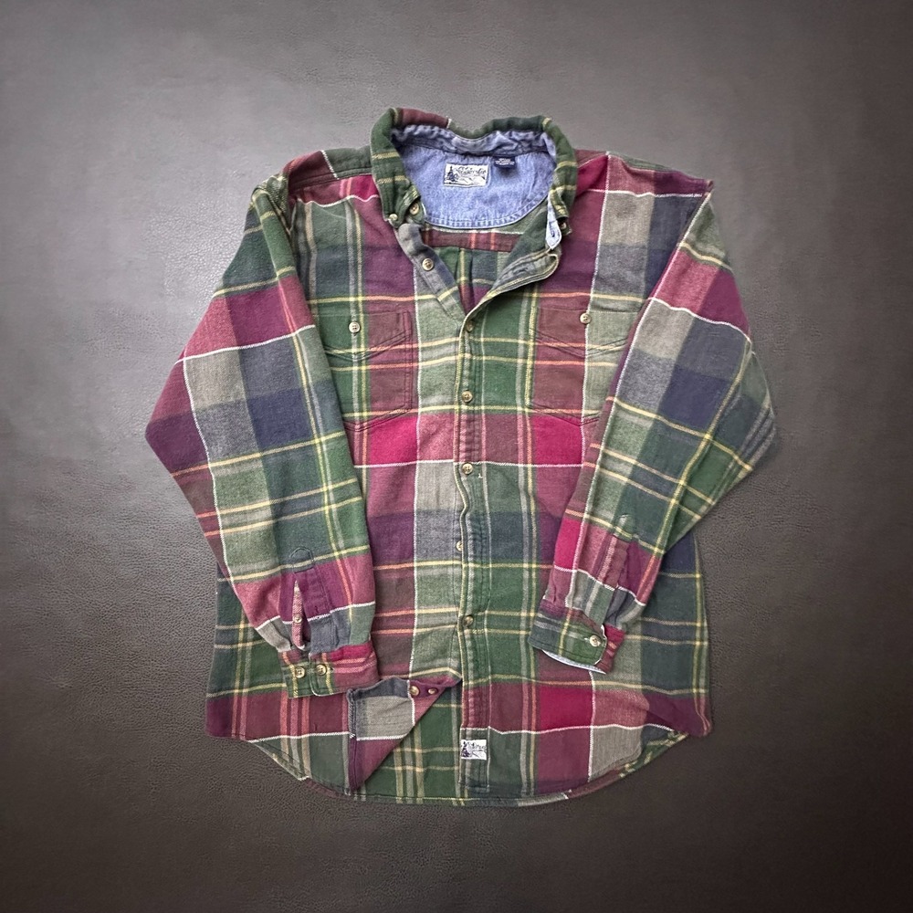 Vintage County Seat Rugged Flannel Shirt Mens XL Green Plaid Outdoors Skate 90s